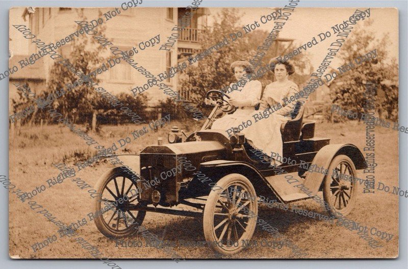 Antique RPPC 1911 Women Ford Model S automobile motor car Real Photo Postcard