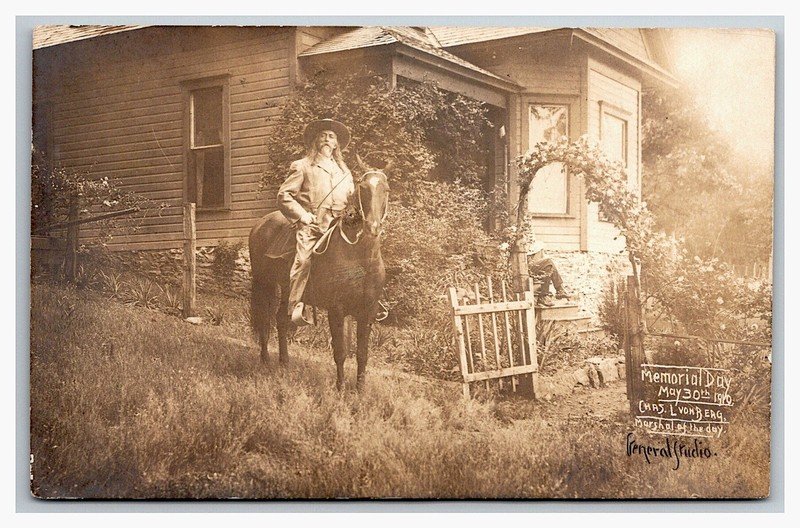 Von BERG c1910 Signed ORIGINAL rppc Civil War ARMY SCOUT ~ FAYETTEVILLE Arkansas