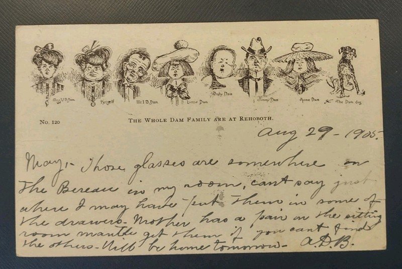 1905 Whole Dam Family At Rehoboth Horn's UDB DE Souvenir Postcard Delaware Beach