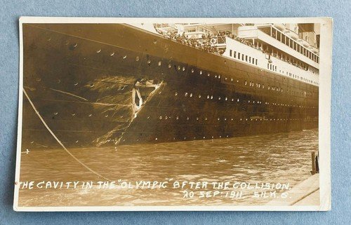 WHITE STAR LINE R.M.S."OLYMPIC" POSTCARD - H.M.S."HAWKE" COLLISION 20 SEPT 1911.