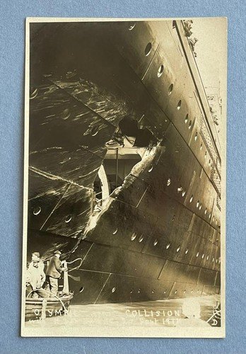 WHITE STAR LINE R.M.S."OLYMPIC" POSTCARD - H.M.S."HAWKE" COLLISION 20 SEPT 1911.