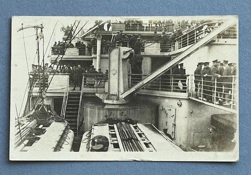 WHITE STAR LINE R.M.S."OLYMPIC" POSTCARD AS A TROOP TRANSPORT DURING W.W.1