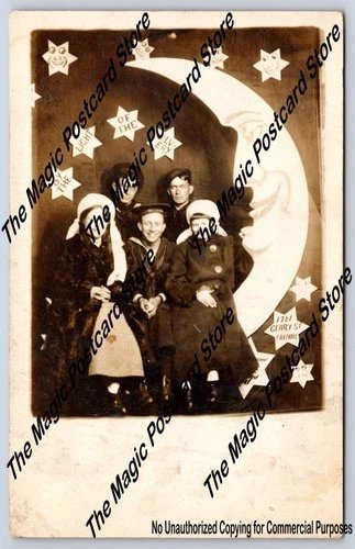 Sailors & Women on Paper Moon SAN FRANCISCO Kolbe Studio RPPC Prop Photo ~1910s