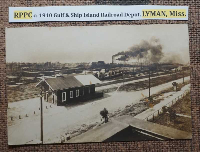 RPPC c: 1910 Gulf & Ship Island Railroad Depot. LYMAN, Miss. Postcard REAL PHOTO