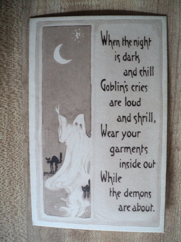 HALLOWEEN Ghost & Black Cats vintage Gibson Art Postcard