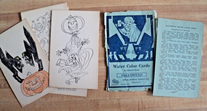 Set of 12 HALLOWEEN vtg 1923 Postcards by Penny Ross Ideal School Supply w/ Pkg.