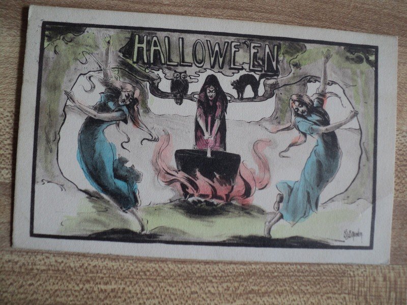 HALLOWEEN 3 Witches Conjure a Brew vintage H. Miller & Co. by BROWER Postcard