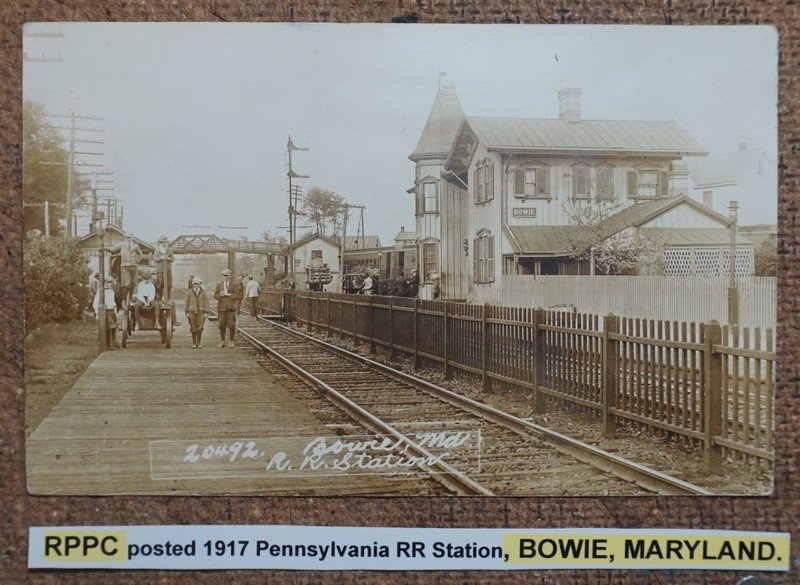 RPPC posted 1917 Pennsylvania RR Station, BOWIE, MARYLAND. Postcard REAL PHOTO