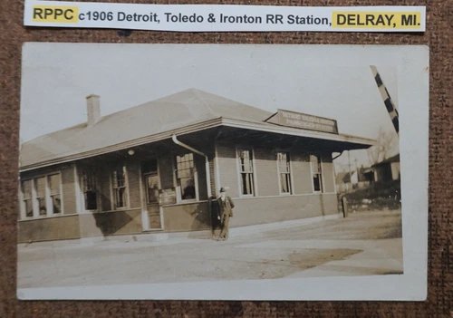 RPPC c1906 Detroit, Toledo & Ironton RR Station, DELRAY, MI. REAL PHOTO POSTCARD