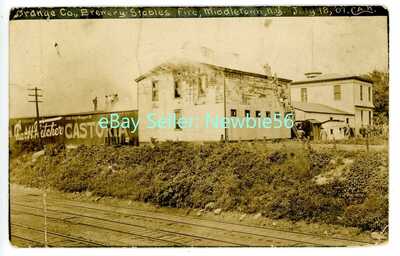 Middletown NY- FIREFIGHTERS AT ORANGE COUNTY BREWERY FIRE -RPPC Ketcham Postcard