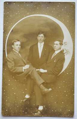Handsome Men Ocean Park CA ~ Vintage 1911 PAPER MOON ~ Real Photo RPPC Postcard