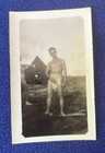 MALE BEAUTY vintage PHOTO gay interest WWII bare chest OUTDOOR SHOWER towel TENT