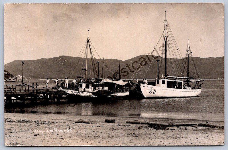 MS1/ Acapulco Mexico RPPC Postcard c1940s Santa Fe Ship Boat Dock 20