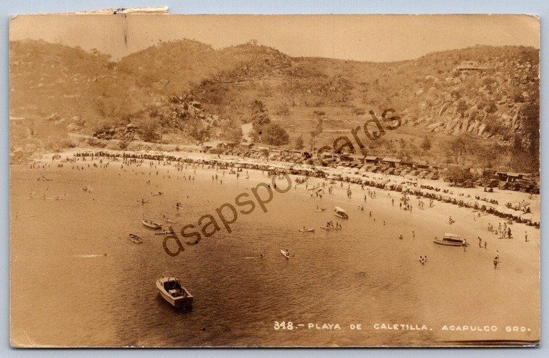 MS1/ Acapulco Mexico RPPC Postcard c1940s Playa de Caletilla 17