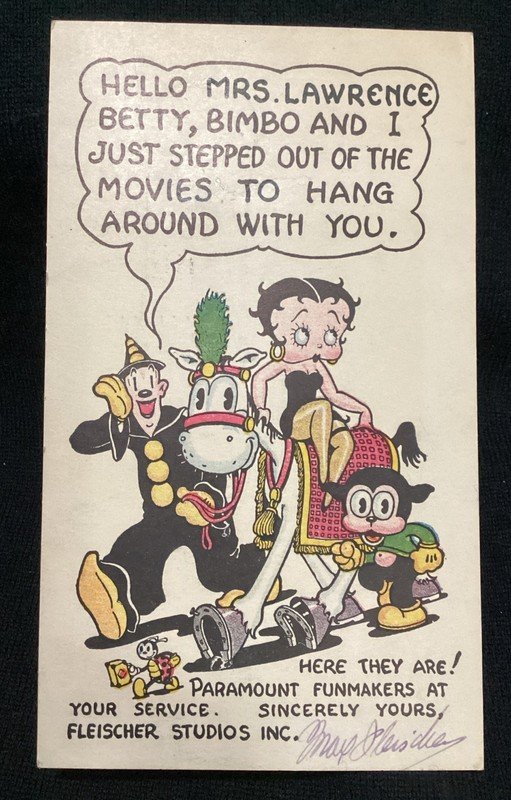 Vintage BETTY BOOP Postcard SIGNED AUTOGRAPHED By Artist Max Fleischer