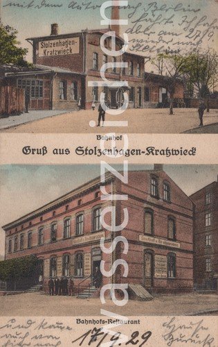 Postcard greetings from Stolzenhagen Kratzwieck railway station gel. 1929 Szczec