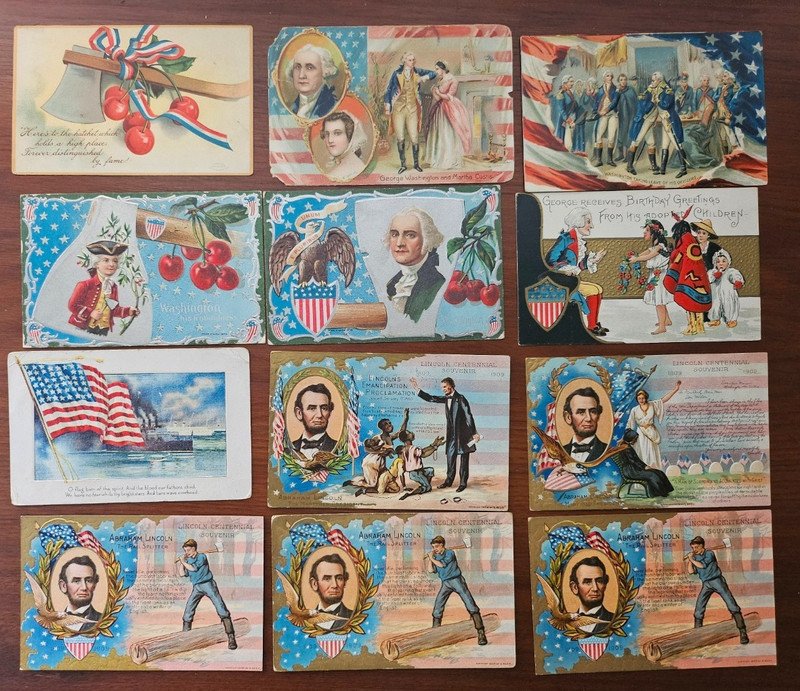 Patriotic-83 Postcards-Washington and Lincoln Birthday, GAR, Flags, etc.