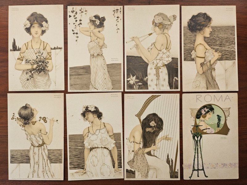 Artist Signed-Raphael Kirchner-12 cards-9 from Series 99-Theo. Stroefer Pub.