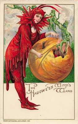 Rare Halloween Witch Goblins  Schmucker Artist Winsch  Vintage Postcard LP71