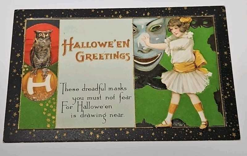 Unused Antique Halloween Greetings Postcard Samual Schmucker Joun Winsch