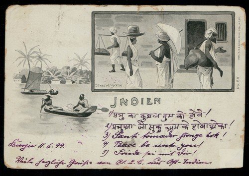 INDIA QV 1899 Picture Postcard Village Scene Cooper Type 34-35, SEA POST Cancel