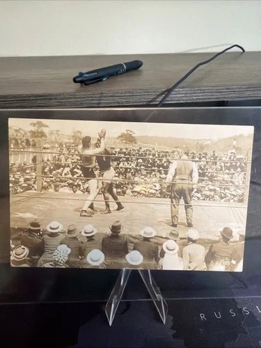 1915 JACK JOHNSON KO'd by JESS WILLARD real photo postcard from Cuba boxing