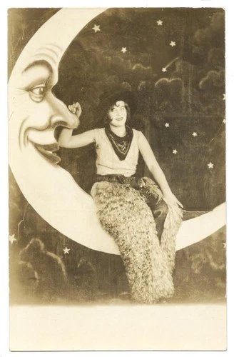 RPPC - PAPER MOON - WOMAN As COWGIRL ca1920 - Great Moon Face!
