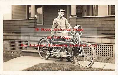 PA, New Castle? Pennsylvania, RPPC, Warren Weide with His Henderson Motorcycle