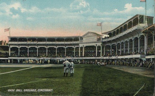 RARE COLOR 1908 Baseball Stadium Postcard Cincinnati Reds Palace of The Fans