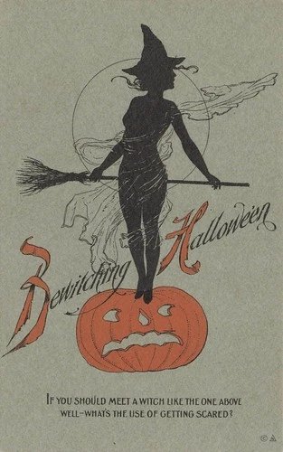 Halloween, Nash No 26, Risque Silhouette Witch Standing on Jack o Lantern