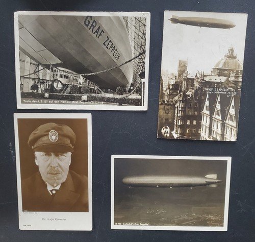 SC# C36 ON 4 1928 RPPC ZEPPELIN POSTCARDS GERMANY W/ CACHETS & BACKSTAMPED