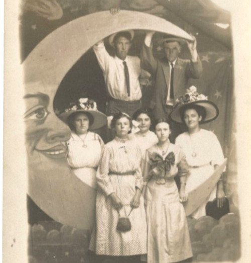 Paper Moon Postcard 4th of July 1911 Real Photo RPPC Big Hats