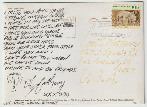RED HOT CHILI PEPPERS Handwritten & Signed Postcard From Anthony Kiedis