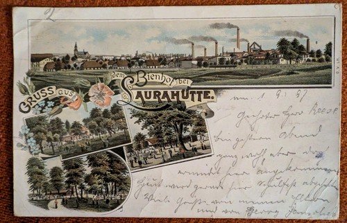 BIENHOF near LAURA HUT (KATOWICE, UPPER SILESIA) Litho 1897 Siemianowice Polska