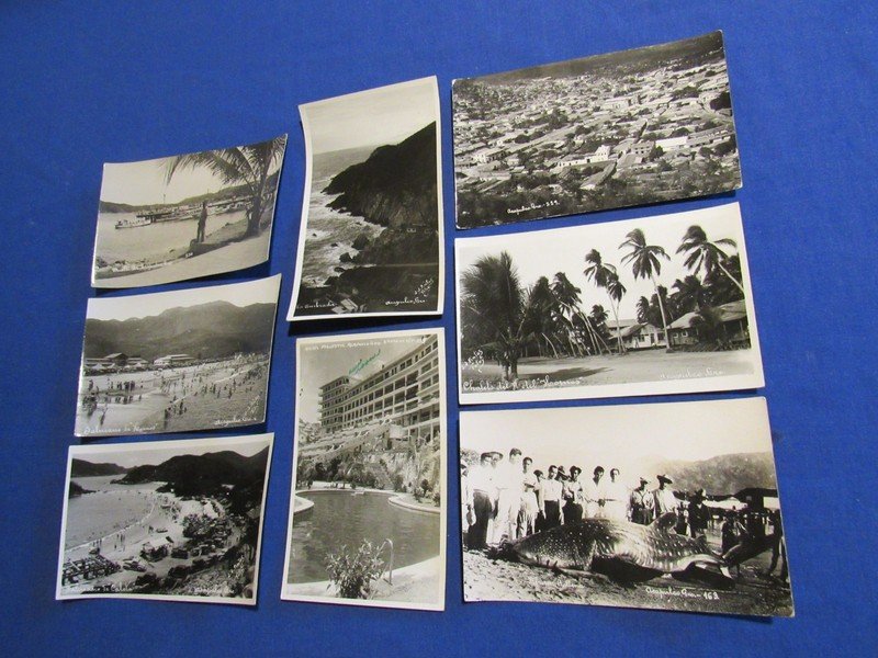 12 ACAPULCO MEXICO Postcards REAL PHOTO Beach Shark Bay Hotel 1920
