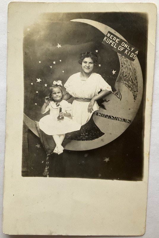 RPPC Real Photo Postcard-Mother & Child With The Man In The Moon, Muscatine, IA