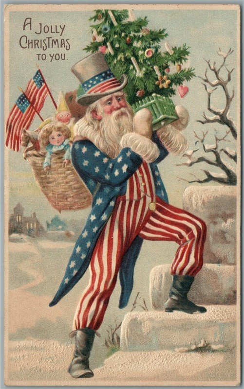 SANTA UNCLE SAM CHRISTMAS ANTIQUE POSTCARD