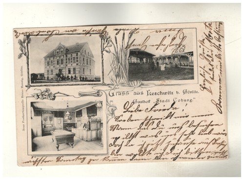 Postcard greeting from Leschwitz near Görlitz Weinhübel inn city of Coburg (1)Op