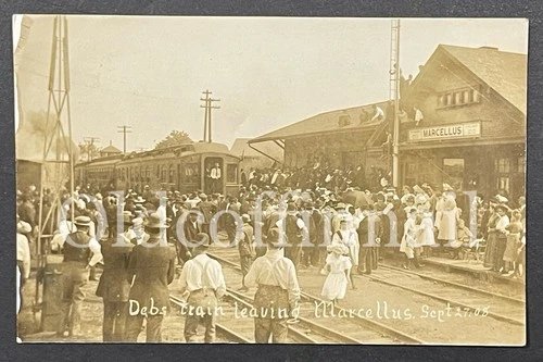 1908 Socialist Party Eugene V. Debs MI. Train Whistle Stop Speech RPPC Postcard
