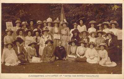 Suffragettes w copies of "VOTES FOR WOMEN" Manifesto Antique postcard