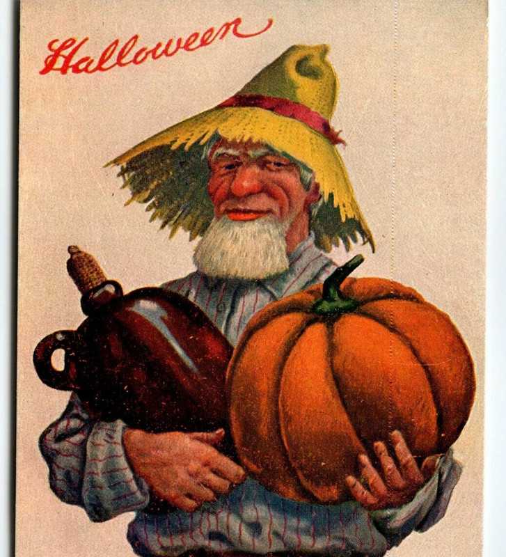 Halloween Postcard Farmer With Moonshine Jug Valentine Sons Signed Bernhard Wall