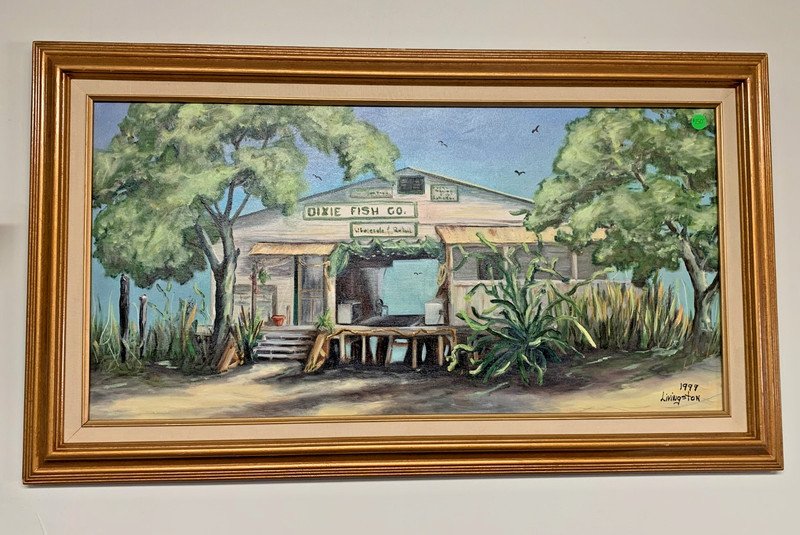 1999 Framed Oil on Canvas Dixie Fish Co. Fort Myers FL signed Livingston